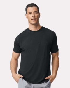 Gildan 42000 Unisex Performance® T-Shirt – Black (on model)