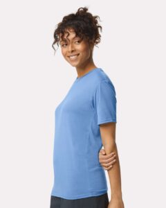 Gildan 42000 Unisex Performance® T-Shirt – Carolina Blue (on model side)