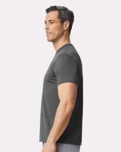 Gildan 42000 Unisex Performance® T-Shirt – Charcoal (on model side)