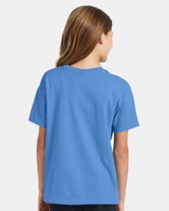 Hanes 5370 Youth EcoSmart® T-Shirt – Carolina Blue (on model back)