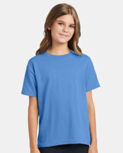 Hanes 5370 Youth EcoSmart® T-Shirt – Carolina Blue (on model)
