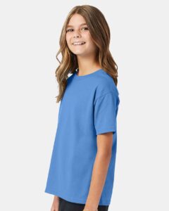 Hanes 5370 Youth EcoSmart® T-Shirt – Carolina Blue (on model side)