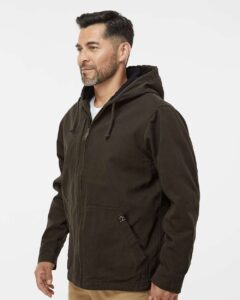 DRI DUCK 5090 Men’s Laredo Boulder Cloth™ Canvas Jacket with Thermal Lining – Tobacco (on model side)