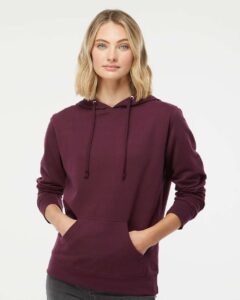 Independent Trading Co. SS650 Women’s Junior Fit Heavenly Fleece Lightweight Hooded Sweatshirt – Light Blackberry (on model)