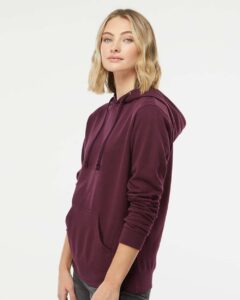 Independent Trading Co. SS650 Women’s Junior Fit Heavenly Fleece Lightweight Hooded Sweatshirt – Light Blackberry (on model side)