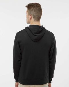 J. America 8620 Men’s Cloud Fleece Hooded Sweatshirt – Black (on model back)
