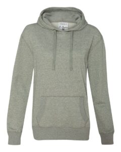 J. America 8860 Women’s Glitter French Terry Hooded Sweatshirt – Oxford/ Silver