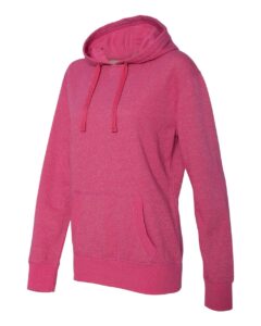 J. America 8860 Women’s Glitter French Terry Hooded Sweatshirt – Wildberry/ Silver (side)