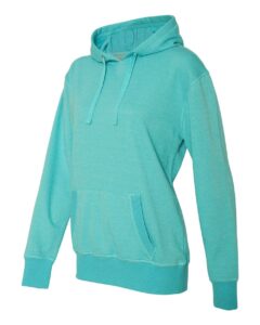 J. America 8860 Women’s Glitter French Terry Hooded Sweatshirt – Maui Blue/ Silver (side)