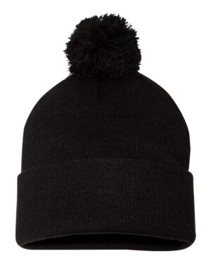 Sportsman SP15 12″ Pom-Pom Cuffed Beanie – Black