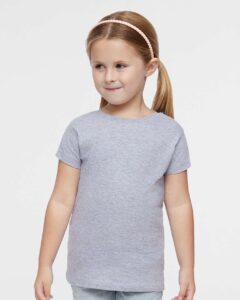 Rabbit Skins 3316 Toddler Girls Fine Jersey Tee – Heather (on model)