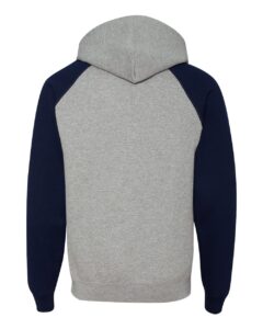 JERZEES 96CR Unisex Nublend® Colorblocked Raglan Hooded Sweatshirt – Oxford/ J. Navy (back)