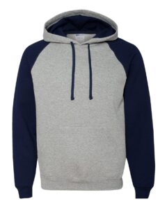 JERZEES 96CR Unisex Nublend® Colorblocked Raglan Hooded Sweatshirt – Oxford/ J. Navy