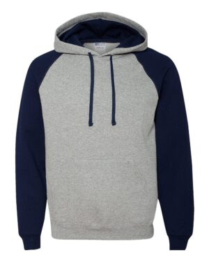 JERZEES 96CR Unisex Nublend® Colorblocked Raglan Hooded Sweatshirt – Oxford/ J. Navy