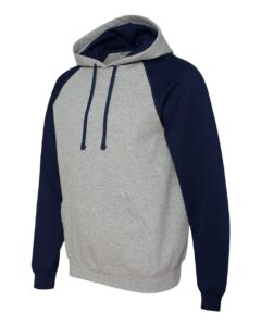 JERZEES 96CR Unisex Nublend® Colorblocked Raglan Hooded Sweatshirt – Oxford/ J. Navy (side)