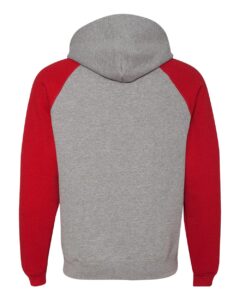 JERZEES 96CR Unisex Nublend® Colorblocked Raglan Hooded Sweatshirt – Oxford/ True Red (back)