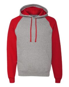 JERZEES 96CR Unisex Nublend® Colorblocked Raglan Hooded Sweatshirt – Oxford/ True Red