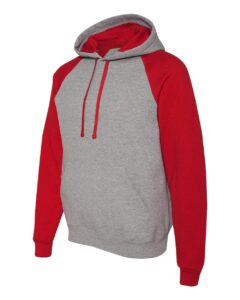 JERZEES 96CR Unisex Nublend® Colorblocked Raglan Hooded Sweatshirt – Oxford/ True Red (side)