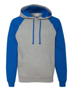 JERZEES 96CR Unisex Nublend® Colorblocked Raglan Hooded Sweatshirt – Oxford/ Royal