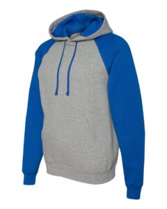 JERZEES 96CR Unisex Nublend® Colorblocked Raglan Hooded Sweatshirt – Oxford/ Royal (side)
