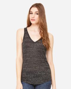BELLA + CANVAS 8805 Women’s Flowy V-Neck Tank – Black Marble (on model)