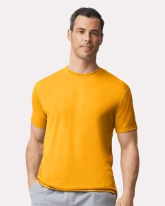 Gildan 42000 Unisex Performance® T-Shirt – Gold (on model)