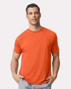 Gildan 42000 Unisex Performance® T-Shirt – Orange (on model)
