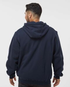 DRI DUCK 7033T Men’s Tall Crossfire Heavyweight Power Fleece Hooded Jacket with Thermal Lining – Navy (on model back)
