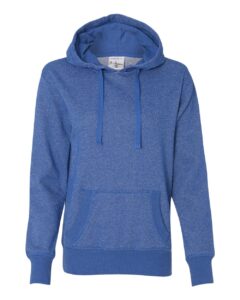 J. America 8860 Women’s Glitter French Terry Hooded Sweatshirt – Royal/ Silver