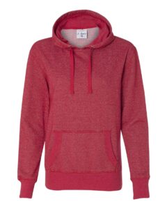 J. America 8860 Women’s Glitter French Terry Hooded Sweatshirt – Red/ Silver