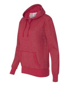 J. America 8860 Women’s Glitter French Terry Hooded Sweatshirt – Red/ Silver (side)