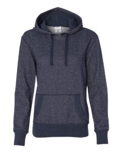 J. America 8860 Women’s Glitter French Terry Hooded Sweatshirt – Navy/ Silver