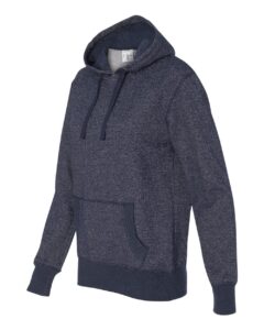 J. America 8860 Women’s Glitter French Terry Hooded Sweatshirt – Navy/ Silver (side)