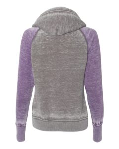 J. America 8926 Women’s Zen Fleece Raglan Hooded Sweatshirt – Cement/ Very Berry (back)