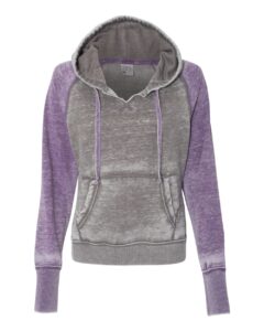 J. America 8926 Women’s Zen Fleece Raglan Hooded Sweatshirt – Cement/ Very Berry