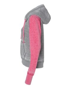 J. America 8926 Women’s Zen Fleece Raglan Hooded Sweatshirt – Cement/ Wildberry (side)