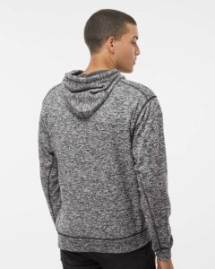 J. America 8613 Men’s Cosmic Fleece Hooded Sweatshirt – Charcoal Fleck (on model back)
