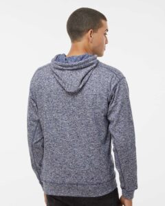 J. America 8613 Men’s Cosmic Fleece Hooded Sweatshirt – Navy Fleck (on model back)