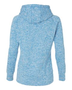 J. America 8616 Women’s Cosmic Fleece Hooded Sweatshirt – Electric Blue/ Neon Green (back)