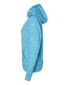J. America 8616 Women’s Cosmic Fleece Hooded Sweatshirt – Electric Blue/ Neon Green (side)