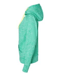 J. America 8616 Women’s Cosmic Fleece Hooded Sweatshirt – Emerald/ Neon Yellow (side)