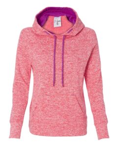 J. America 8616 Women’s Cosmic Fleece Hooded Sweatshirt – Fire Coral/ Magenta