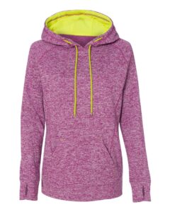 J. America 8616 Women’s Cosmic Fleece Hooded Sweatshirt – Magenta/ Neon Yellow