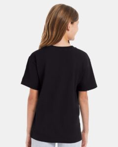 Hanes 498Y Youth Perfect-T T-Shirt – Black (on model back)
