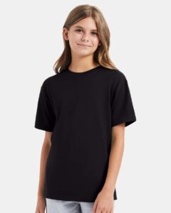 Hanes 498Y Youth Perfect-T T-Shirt – Black (on model)