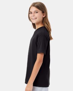 Hanes 498Y Youth Perfect-T T-Shirt – Black (on model side)