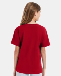 Hanes 498Y Youth Perfect-T T-Shirt – Deep Red (on model back)