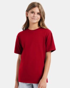 Hanes 498Y Youth Perfect-T T-Shirt – Deep Red (on model)