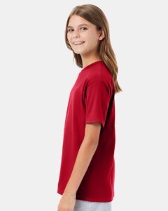 Hanes 498Y Youth Perfect-T T-Shirt – Deep Red (on model side)