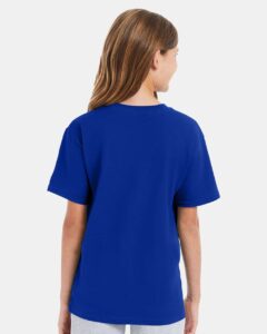 Hanes 498Y Youth Perfect-T T-Shirt – Deep Royal (on model back)